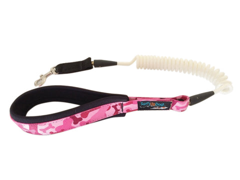 Surf's Up Dog Large Coil Leash Pink Camo and White Coil - Ruff Life Gear